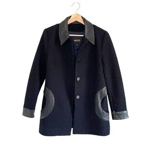 Raoul Boucle Wool Leather Trim Button Front Jacket Mixed Media Navy Black Size 2